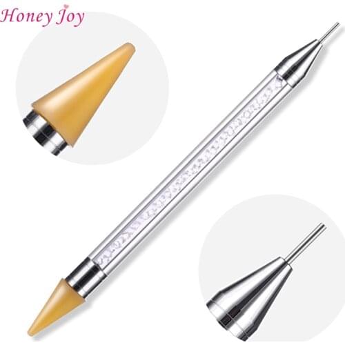 Dual-ended Wax Nail Rhinestone Picker Dotting Pen Pencil Acrylic Handle Gem Pick Up Applicator Tool Self-Adhesive Dot Head Tips