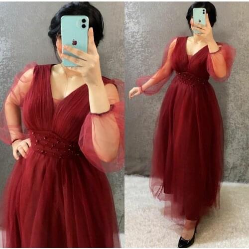 Elegant Long Sleeve Black Muslim Evening Dresses A-Line Tulle Floor Length Abendkleid Formal Party Gown for Women