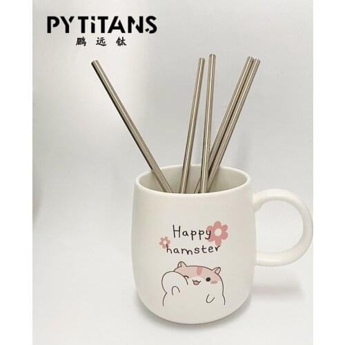 Factroy direct sale GR2 pure titanium straw milk tea cola straight bend straw portable outdoor tableware by PYTITANS