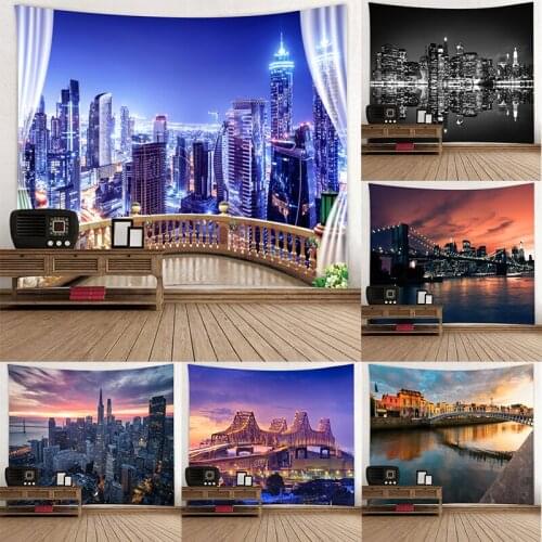 City Night Scene Tapestry Hippie Wall Hanging Metropolitan Nightlife Art Wall Cloth Tapestries Printed Home Room Decor 95X73CM