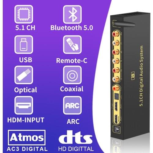 HD820B 5.1CH Audio Converter Decoder Bluethooth 5.0 DAC HDMI ARC SPDIF Coaxial to RCA DTSHD AC3 FLAC APE 4K*2K 192khz