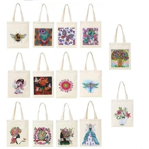 Cotton Canvas Tote Bag with Diamonds 5D DIY Diamond Painting Reusable Grocery Bags Durable Bags Rhinestone Diamond Art Handbag