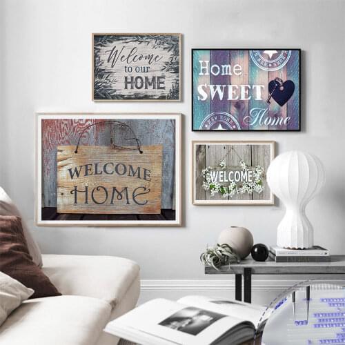 HUACAN DIY Diamond Painting Text Welcome Home Full Square Rhinestone Of Picture Cross Stitch Mosaic Diamond Landscape Decor
