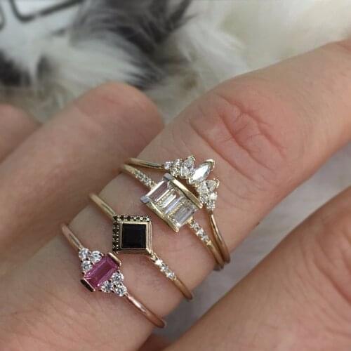 Cz cluster ring red white cubic zirconia thin simple band cute lovely girl gift minimal rose gold color fashion finger Midi ring