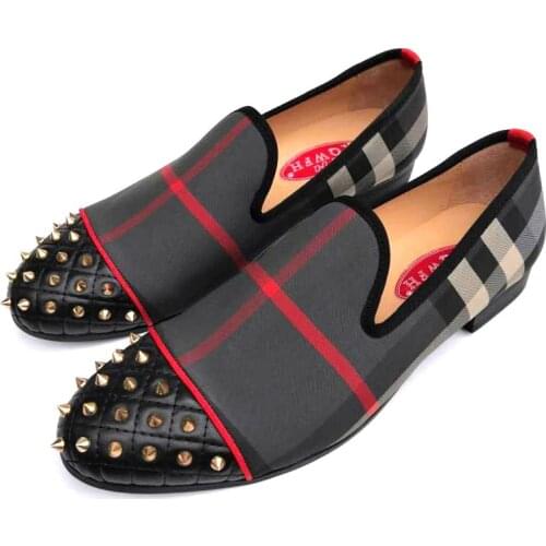 XQWFH Red Stripes Loafers Fashion Slip On Casual Shoes Plus Size Handmade Men Dress Shoes Moccasins