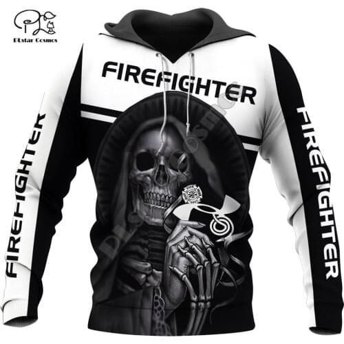 PLstar Cosmos Cool Skull Firefighter Fireman 3D Print Hoodies Sweatshirts Zip Hooded For Men And Women Casual Streetwear Q39