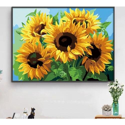 Zozack Flowers Cross Stitch Embroidery Kits 11CT Painted sunflower Pattern Printed on Canvas DIY Needlework DMC Home Decor