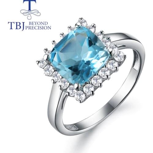 Natural gemstone cushion 9mm sky blue topaz ring 925 sterling silver fine jewelry for women anniversary party wear nice gift