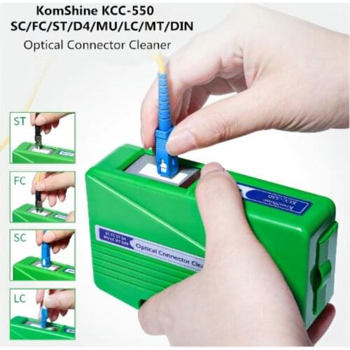 Wholesaler FTTH KomShine KCC-550 SC FC ST LC MU MT D4 DIN Optical Connector Cleaner Cleaning Box Cleaning Tool 500+ Times Green
