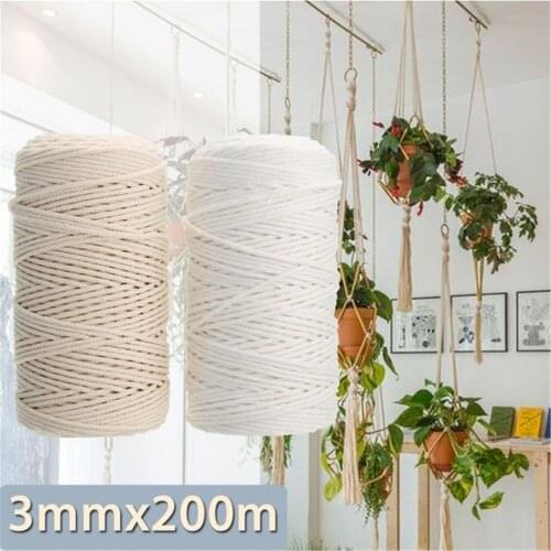 3mm 100m/200m DIY Hand-Woven Cotton Craft Macrame String Braided Tapestry Rope Cotton Cord Eco-Friendly Twisted Rope DIY