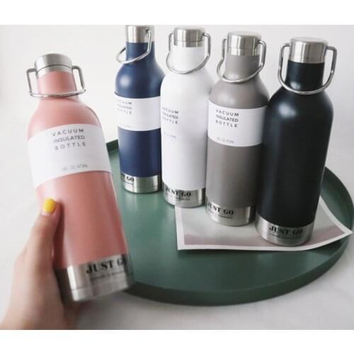 Stainless Steel Keep Warm Bottle Portable Vacuum Insulated Bottle With Handle Leakproof Travel Coffee Mug for Gift 5 Colors