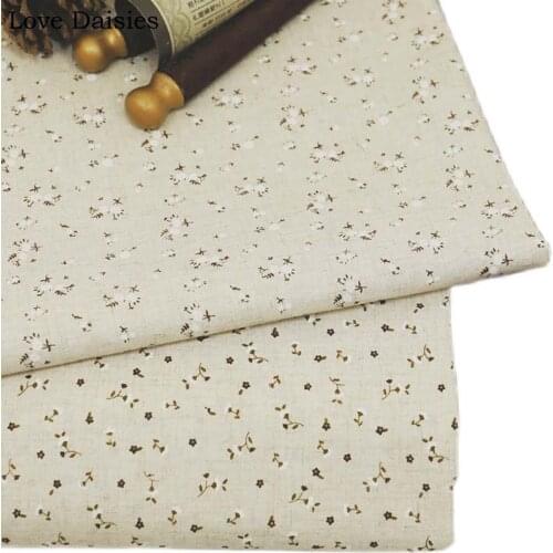 Grey Color Simple Small White Flower Printed 100% Linen Thin Fabrics for Tablecloth Apparel Craft Curtain Dress Handwork Tissue