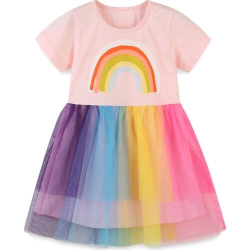 Jumping Meters Summer Party Girls Rainbow Dresses Fashion Tutu Baby Birthday Gift Cute Childrens Costume Princess Dress