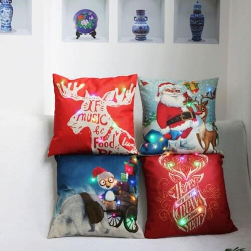 Merry Christmas LED Light Cushion Cover 45*45cm Cotton Linen Pillow Covers Home Decor Sofa Cushions Pillow Cases KD-0585