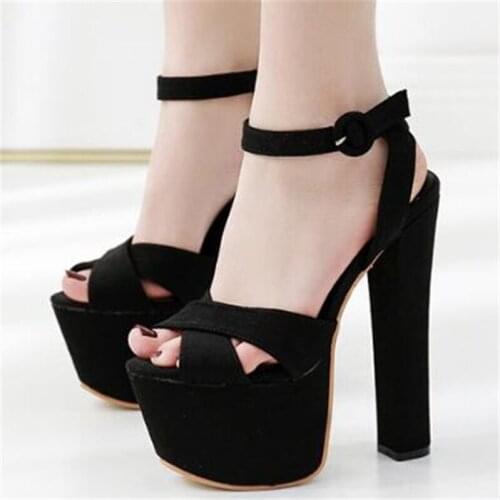 Ankle Strap Summer Fashion Platform Women Sandals Waterproof Flock Buckle Strap 17CM Thick High Heels Open Toed shoes for woman