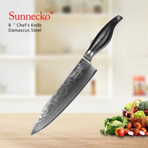 SUNNECKO 8" inch Chefs Knife Kitchen Knives Japanese Damascus VG10 Steel 60HRC Blade Sharp Pakka Wood Handle Meat Cutting Tools