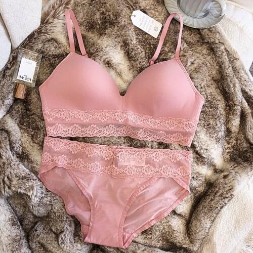 Wriufred Comfortable modal lace lingerie seamless one piece bra set skin-friendly soft waxy sleep bra underwear