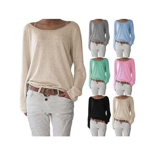 T Shirts Women 2021 Spot AliExpress European Womens Solid Color Knitted T-shirt Top Bottoming Shirt Tshirt Tops Women ONF017