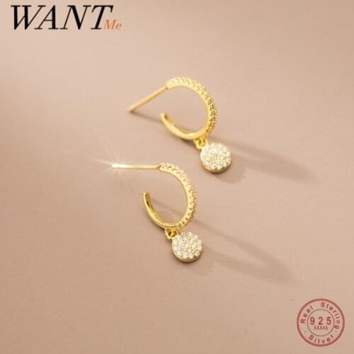 WANTME 925 Sterling Silver High Quality Round CZ Zircon Disc Pendant Earrings for Women Trendy Fine Wedding Party Jewelry Gift