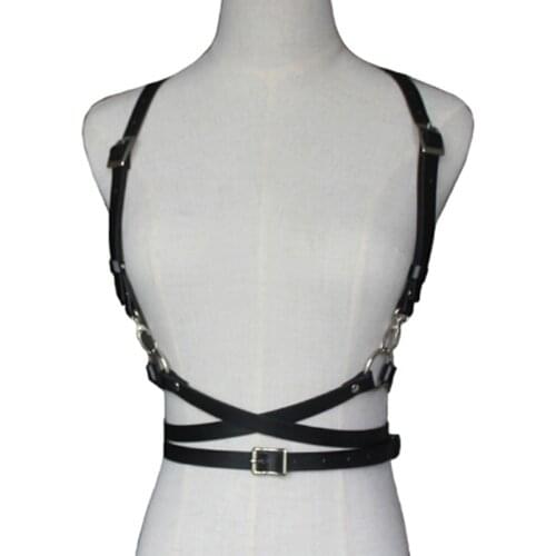 Women Sexy Harajuku O-Ring Garters Faux Leather Women Body Bondage Cage Sculpting Harness Waist Belt Straps Suspenders Belt