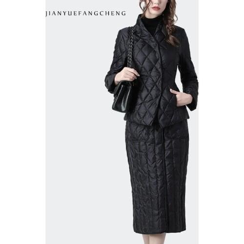 Women 2 Piece Set Jacket and Skirt Winter Plus Size Thicken Warm Black Duck Down 2 Piece Set Womens Outfits Ladies Clothing