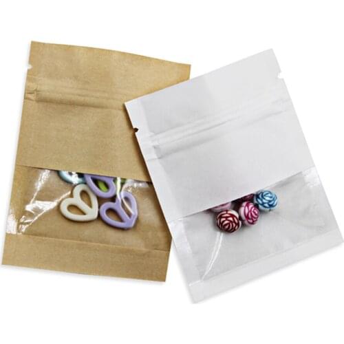 100pcs/Lot Zip Lock Grip Seal Sample Package Bag with Plastic Window For Snacks Candy Wrapping Resealable Kraft Paper Pouch Bags