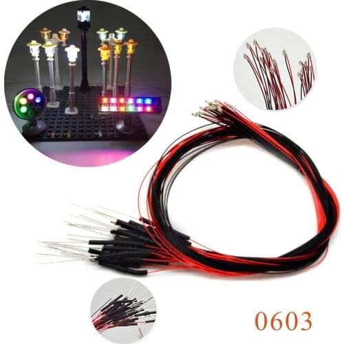 20pcs 0603 SMD model train HO N OO scale Pre-soldered micro litz wired LED leads with 1.5K resistor