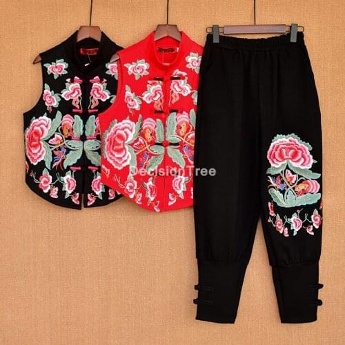 2021 women chinese style qipao embroidery tang suit vest traditional evening party wedding cheongsam retro national wind vest