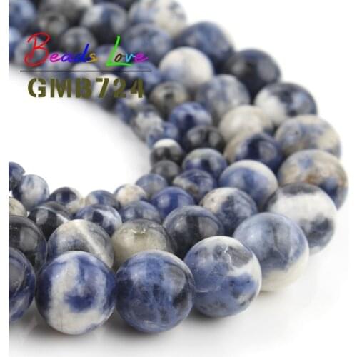 4MM-12MM Natural Stone Flower Blue Sodalite Round Loose Spacer Beads for Jewelry Making Diy Bracelet Necklace Accesories 15 Inch