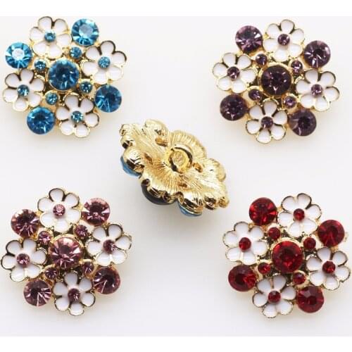 New Buttons 5pc/lot Spray Painted(FlatBack / Buckle)Metal Button Crystal Rhinestone DIY Jewelry Parts For 22mm