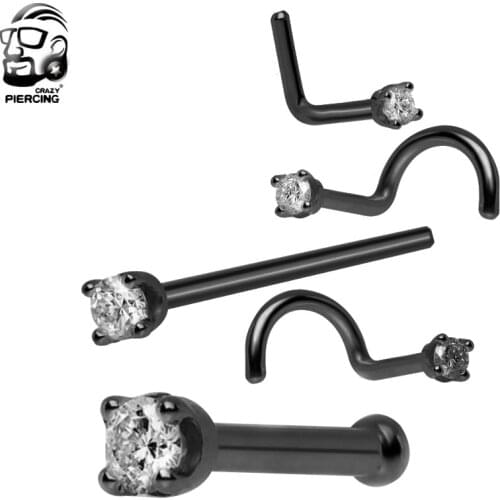 5 pcs/lot small Nose Studs Piercing Fashion Punk Black Nose Rings Titanium Steel Cubic Zirconia Body Piercing Jewelry For Women