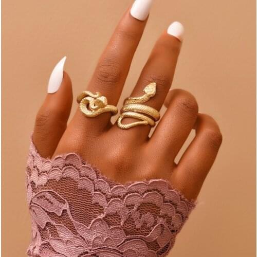ALYXUY 2Pcs/Set Punk Cobra Snake Shape Metal Finger Ring Statement Animal Snake Jewelry for Women Girls Accessories
