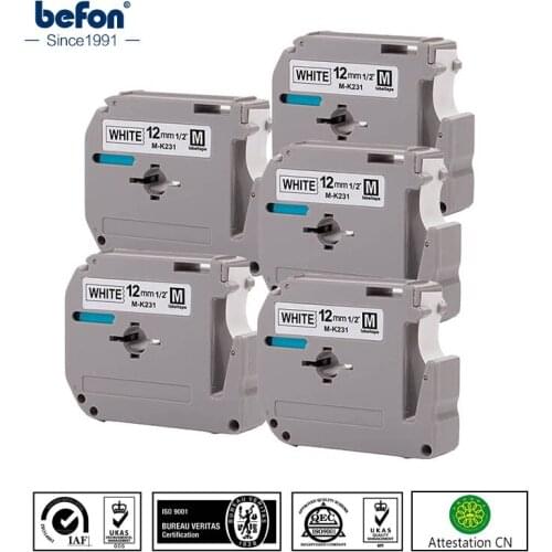 Befon X5 12MM Compatible for brother MK231 MK 231 Printer Ribbon p-touch p touch thermal Label Printer Tape Black on White