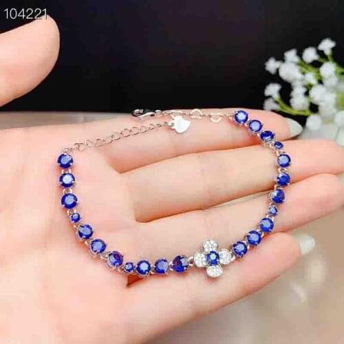 Natural Sri Lanka Sapphire Chain Bracelet for Women Real Blue Gemstones S925 Sliver Top Quality Fine Jewelry Party Gifts Flower