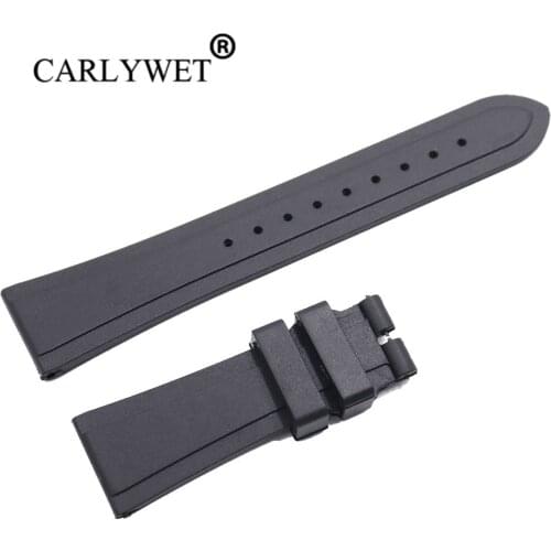 CARLYWET 22mm Black Soft And Comfortable Waterproof Silicone Rubber Replacement Wrist Watch Band Strap without Clasp For Tudor