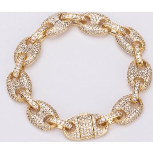 Hip Hop Micro Paved AAA CZircon Bling Ice Out Solid Coffee Beans Puffed Marine Link Chain Bracelets Necklaces for Men Jewelry