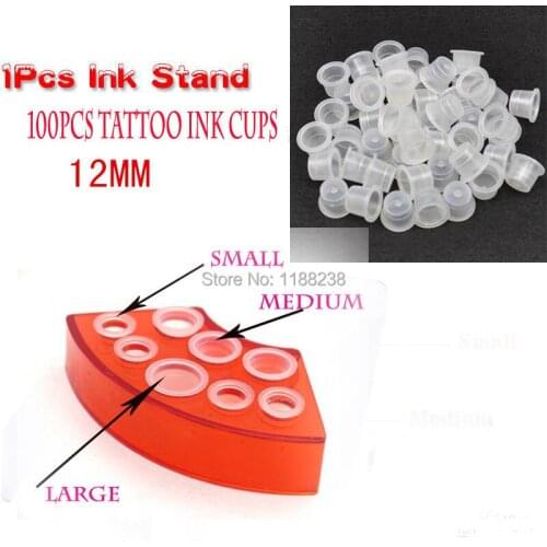 100PCS 12MM Small Size Tattoo Ink Cups+Tattoo Ink Holder Pigment Caps Tattoo Gun Kit Ink Tattoo Accesories