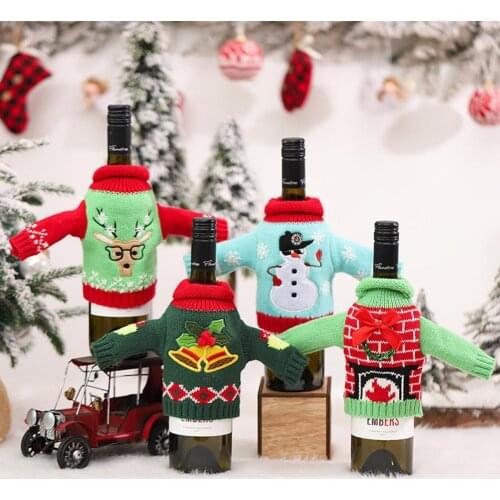 Home Decoration Party Supplies Soft Knitted Fabric Wine Bottle Cover for Christmas