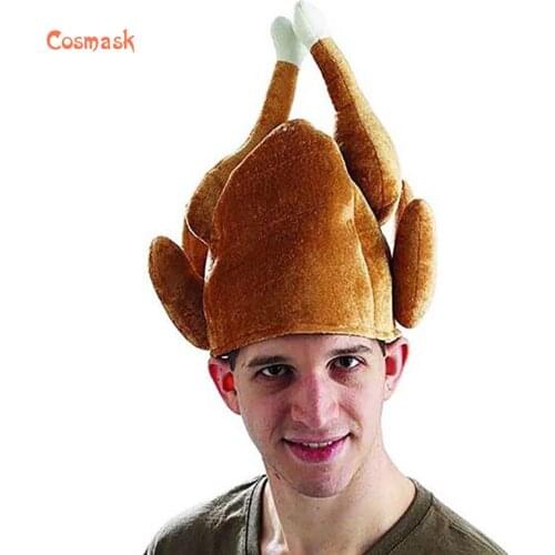 Cosmask 2021 Hilarious Plush Roasted Turkey Hat Thanksgiving Halloween Turkey Costume Funny Hat for Christmas Holiday