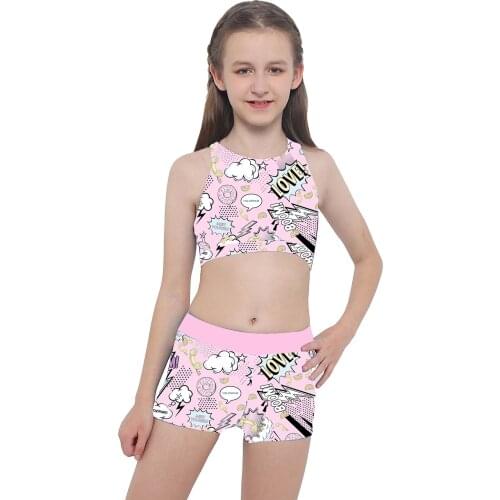 Kids Girls Swimsuit Two Piece Outfit Sleeveless Crisscross Back Top With Shorts Sport Dancewear Sets Children Bikini Swimwear