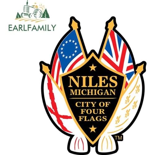 EARLFAMILY 13cm x 7.5cm for Niles Michigan City of Four Flags Car Stickers and Decals Creative Scratch-proof Family Decoration
