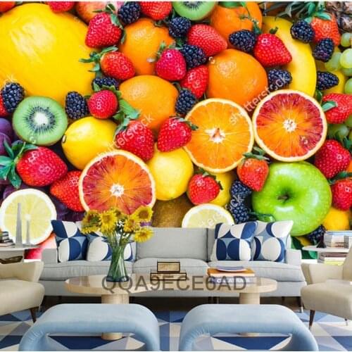 Fruit wallpaper,Fresh fruits,Mixed fruits,3D modern photo mural for living room restaurant shop background wall silk wallpaper