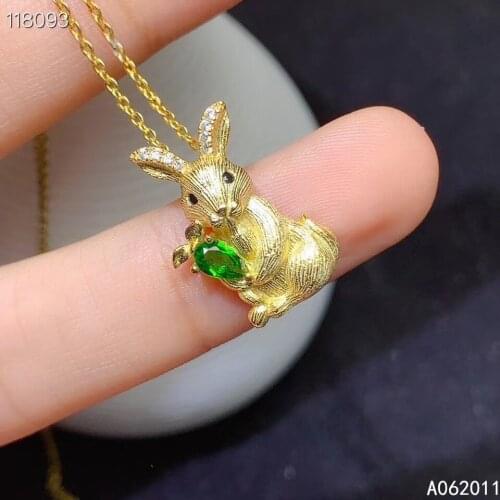KJJEAXCMY fine jewelry natural Diopside 925 sterling silver noble rabbit women gemstone pendant necklace chain support test