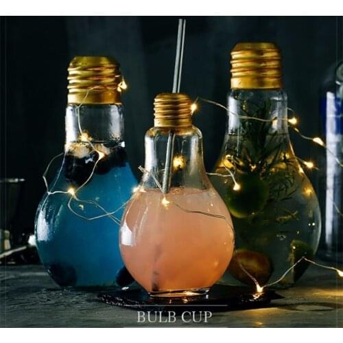 Creative Lamp Bulb Shape Cocktail Glass Juice Drink Portable Tubularis Bottle Cute Personality Wine Cup For Bar Club Home Party