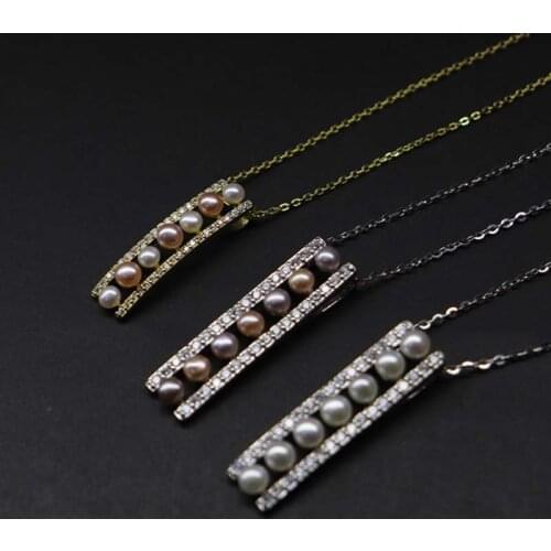 Small pearls sterling silver necklace freshwater pearl pendant 3-4mm