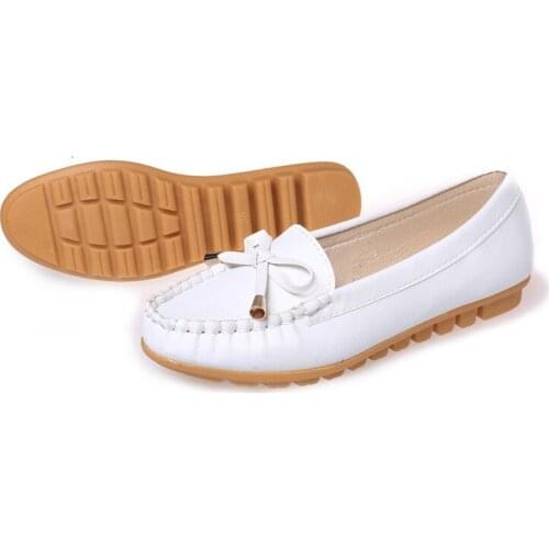 Women Flats Summer New Bow Breathable Comfortable Softweight Slip On Loafers PU Leather Female Casual Boat Shoes Size 35-40