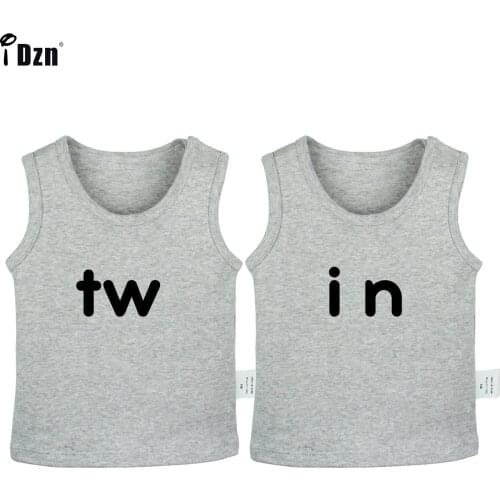Cute Baby Twins Summer Tanks Baby Girl Boy TW IN Funny Vest Cotton Sleeveless T-shirt Newborn Clothes Tops Shower Gift Pack of 2
