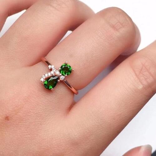 Fashion Silver Cat Ring 100% Natural Chrome Diopside Ring for Woman Solid 925 Silver Diopside Jewelry Gift for Girl Friend