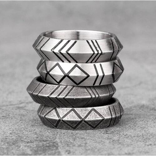 Trendy Minimalist Stripe Stainless Steel Mens Rings Punk Simple Cool for Male Boyfriend Biker Jewelry Creativity Gift Wholesale