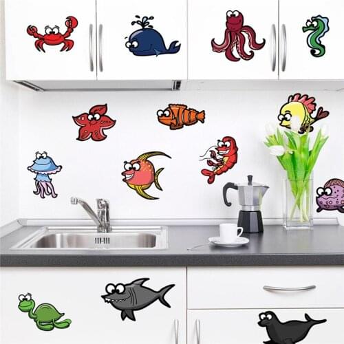 Cartoon Fishes Sealifes Whale Shark Wall Sticker For Kids Room Bathroom Decoration Animals Mural Art Diy Pvc Nursery Decals